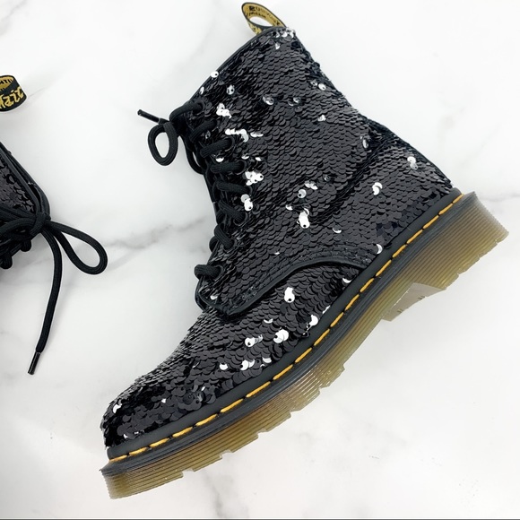 DR. MARTENS 1460 Pascal Sequin Black Silver Boots - Picture 5 of 16